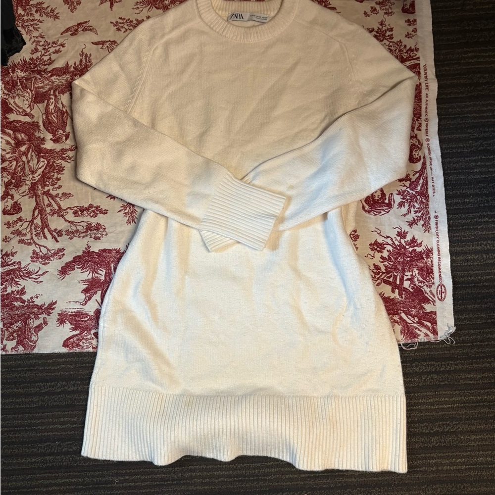 Zara Ivory Long Sleeve Knit Sweater Dress